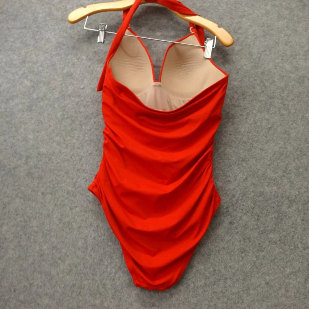 Victorias Secret Womens One Piece Swimsuit L Red Beach Pool Glam Resort Halter